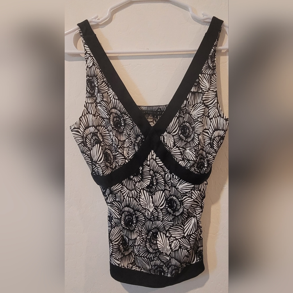 ANTONIO MELANI Black and White Fitted Bustier Tank Top